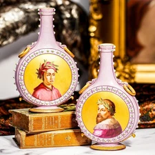 Pair Antique Hand Painted Porcelain Art Vases Bottles Aesthetic Movement