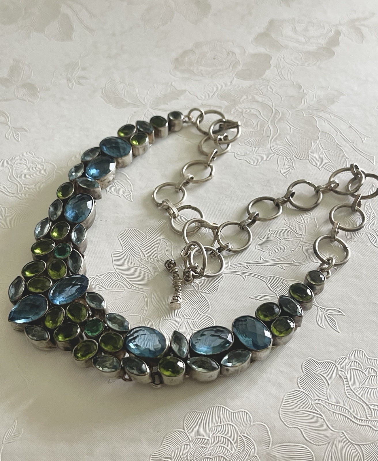 Multi Gemstone Necklace SilverTone Statement Piec… - image 3