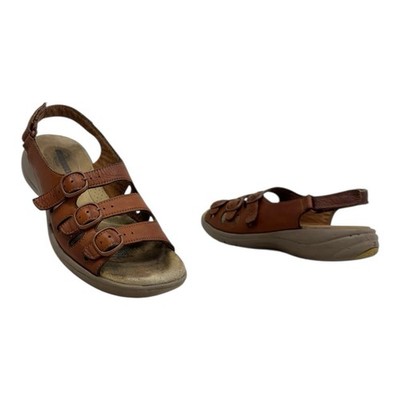 CLARKS Womens 7 Leather SAYLIE QUARTZ Strappy Slingback Sandals Casual BROWN