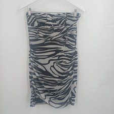 Pretty Little Thing Zebra Print Tube Dress Womens 10 Grey White Mini Y2K Edgy