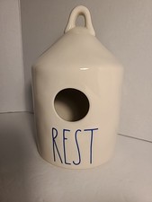 Collectible Ceramic Birdhouse Rae Dunn Magenta Artisan White With Blue Lettering