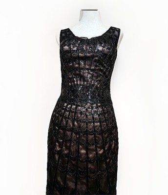 Black Lace Cocktail Dress, Alberto Makali Size 4, Knee Length,Embellished Sequin