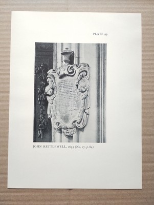 Monument to John Kettlewell, 1695 at All Hallows Barking - Antique Print - 1934