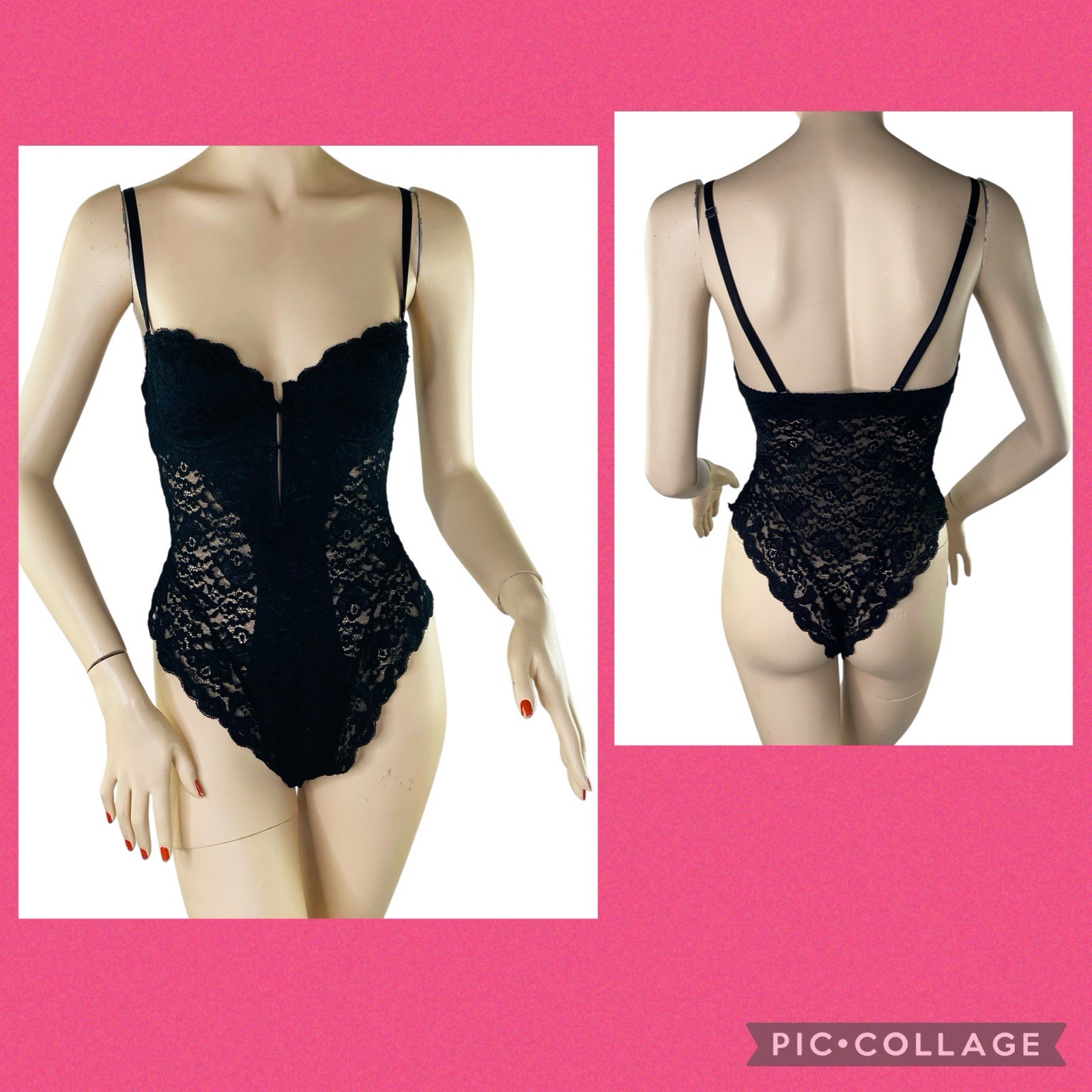 Vintage NINA RICCI France Black Lace High Leg Bodysuit Lingerie US 34 FR90 EUR75