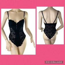 Vintage NINA RICCI France Black Lace High Leg Bodysuit Lingerie US 34 FR90 EUR75