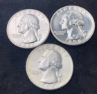 Lot Of 3 Silver Washington Quarters PF 1957~PF 1958-BU 1964, 90% silver #0156