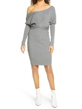 BEBE Womens Gray Twist-front Dolman Sleeve Above The Knee Sweater Dress M