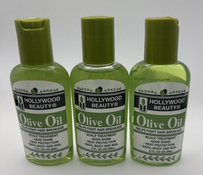 3 Pack Hollywood Beauty Olive Oil Helps Fight Hair Breakage Bath Body& Nail 2oz.