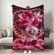 Personalized Teddy Bear and Heart Print Flannel Blanket- Cozy All-Season Parab