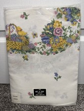 Vtg  95 NEW Easter Tablecloth 60x104 Bunnies Flowers Eggs Baskets