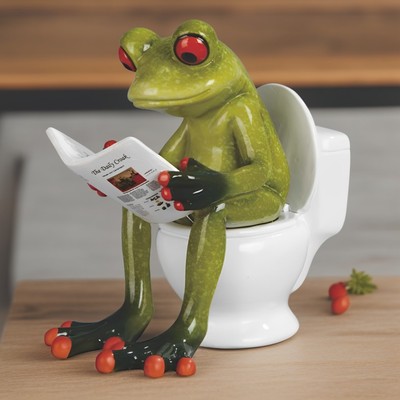 4''H Frog Reading on Toilet Figurine Ornament Home Decor Unique Gift