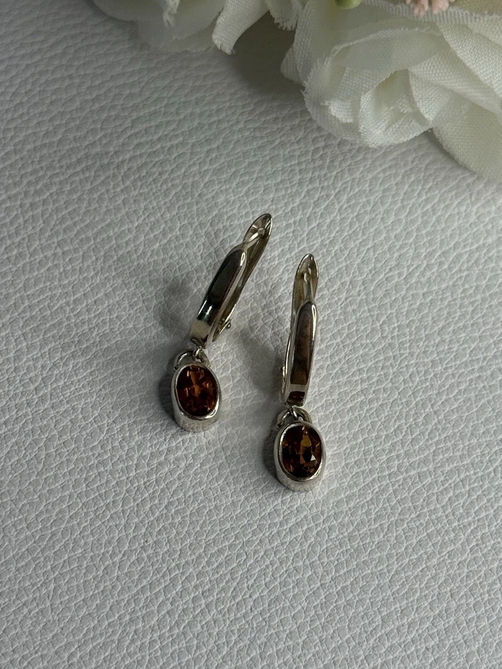 925 Sterling Silver Hessonite Earrings Length 1 Inch - Image 2 of 4