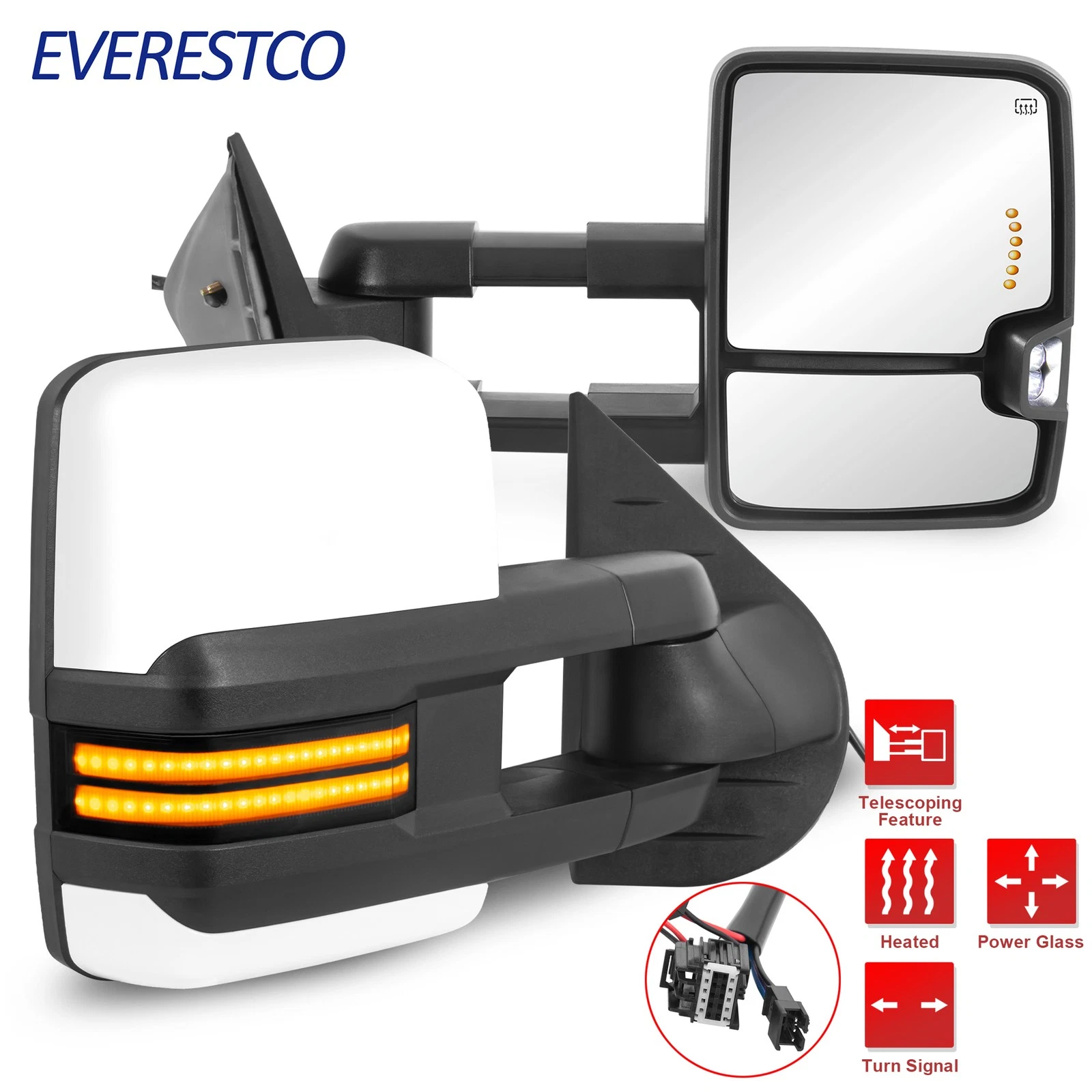 Pair Switchback White Painted Tow Mirrors For 2008-2013 Silverado 1500 2500HD