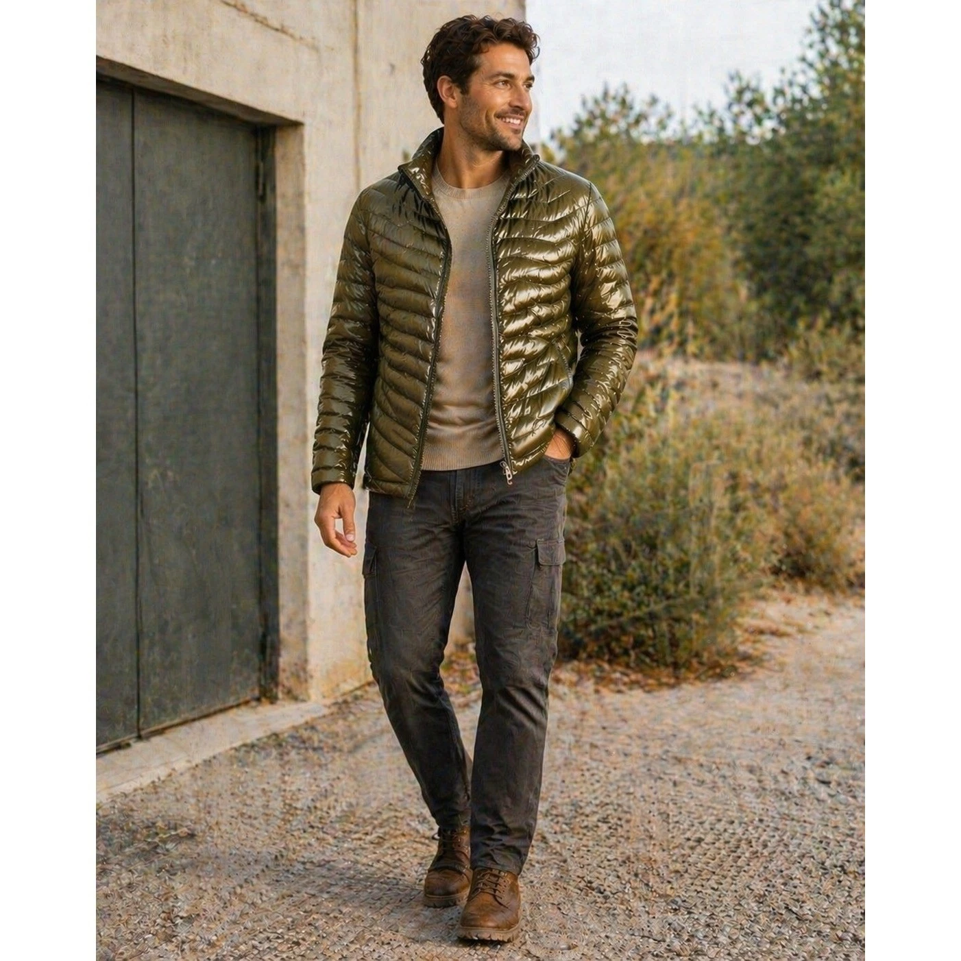 Triple Nickel 555 Olive Green Down Puffer Jacket Mens M Quilted Lightweight