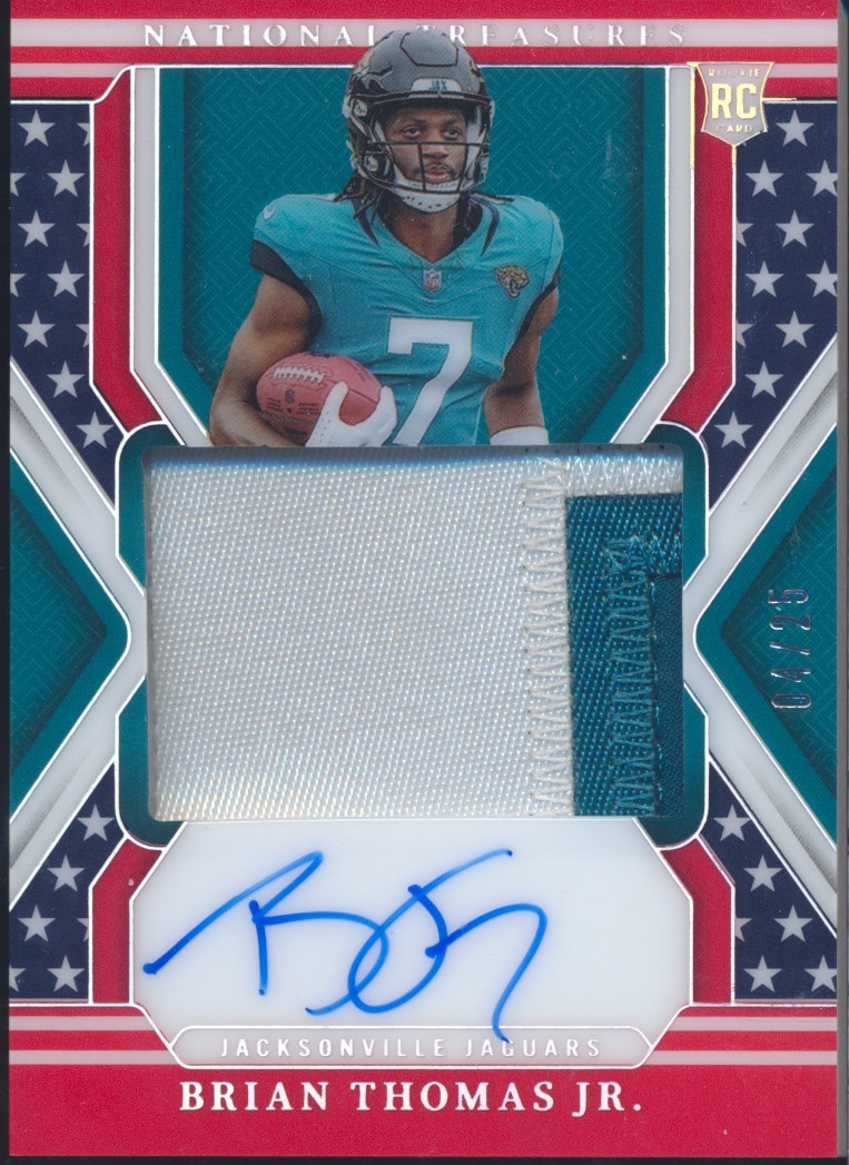 Brian Thomas Jr 2024 National Treasures 158 Stars Stripes RPA RC Patch Auto /25