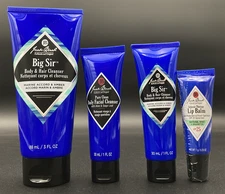 4 Pc Jack Black Travel Set-Big Sir Body & Hair-Daily Facial Cleanser-Lip Balm