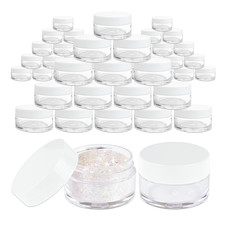 Beauticom 48 PCS 20G/20ML Round Clear Plastic Refill Jars with White Lids