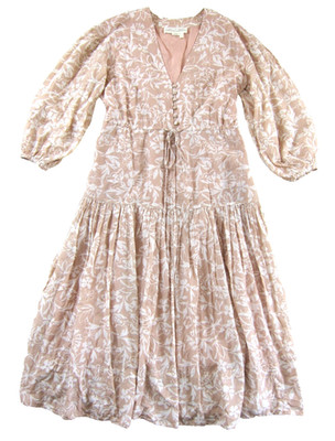 Anthropologie Erin Fetherston Pink White Floral Long Sleeve Pocket Maxi Dress L