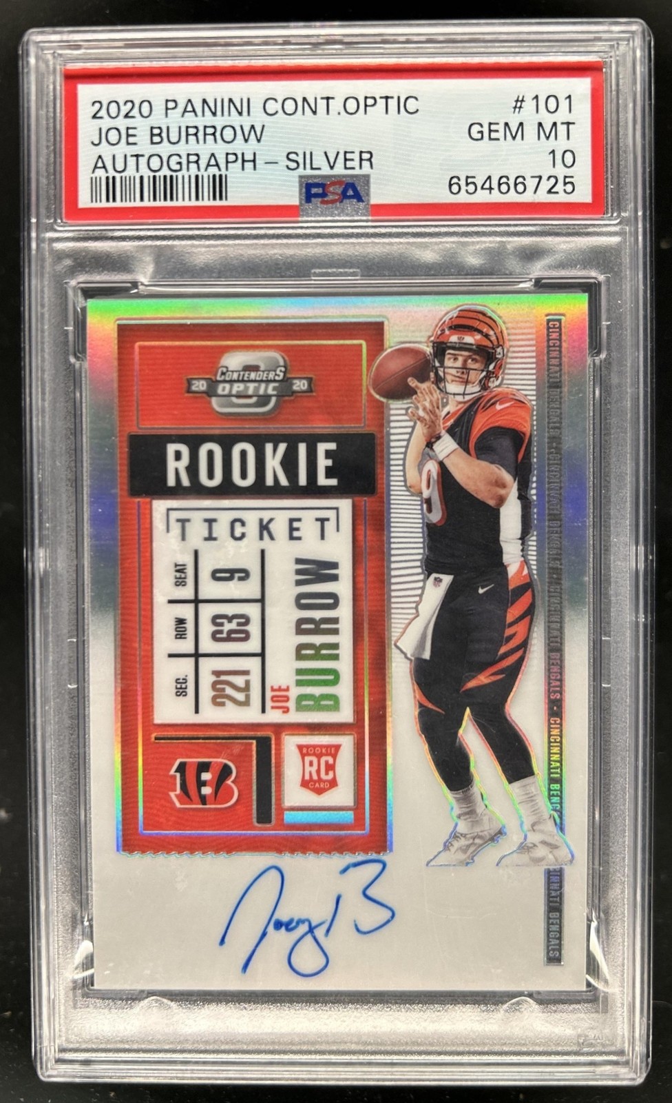 Joe Burrow Panini Contenders Optic #101 Autograph-Silver