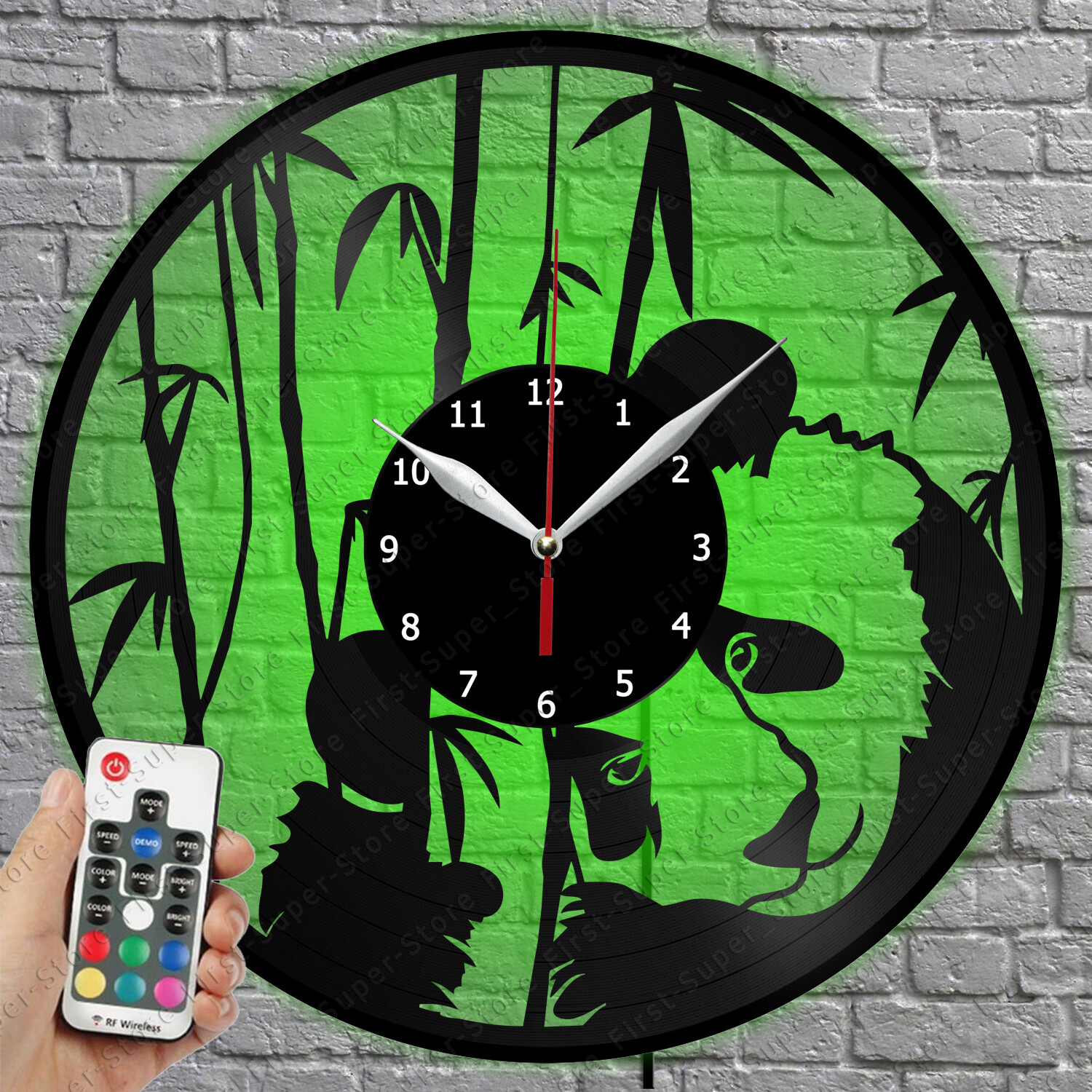 LED Panda Vinyl Record Wall Clock with Light - 12
