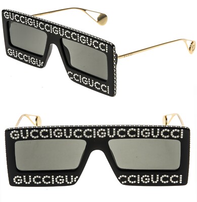 GUCCI Gg0431s 0431 Black Gold Hollywood Forever Crystal Stud Mask