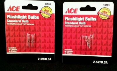 2 Ace 33565 Flashlight Bulbs 2.5V/0.3A  for AA  Flashlights  2 bulbs  each pack
