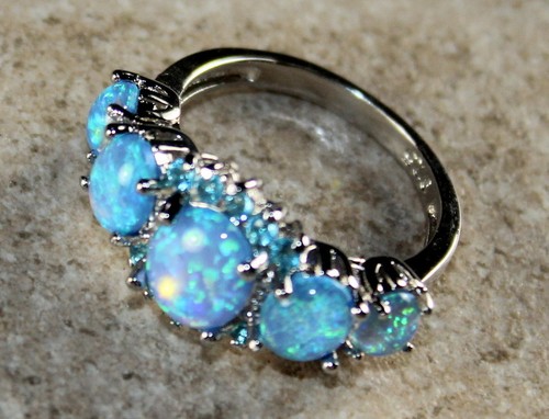 Eleganter Silberring blauer Feueropal & himmelblauer Topas Größe 6, WR41603 - Bild 3 von 3