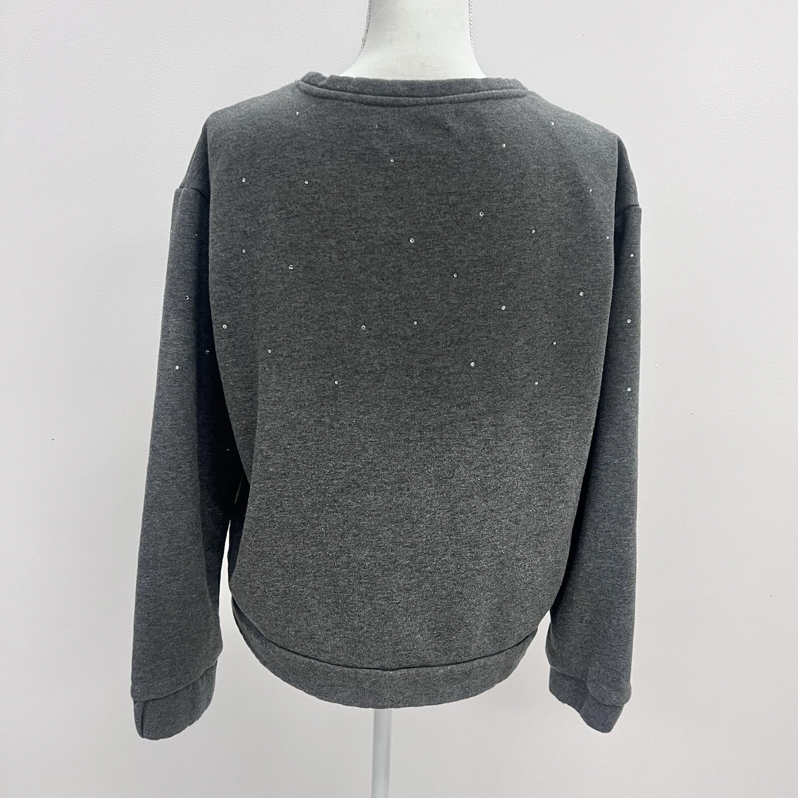 VETEMENTS Felpa girocollo donna grigia con brillantini di cristallo taglia media