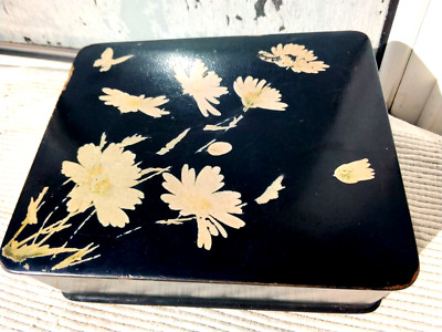 VINTAGE JAPANISCH SCHWARZ LACK HOLZ SCHMUCK TRINKET AUFBEWAHRUNGSBOX