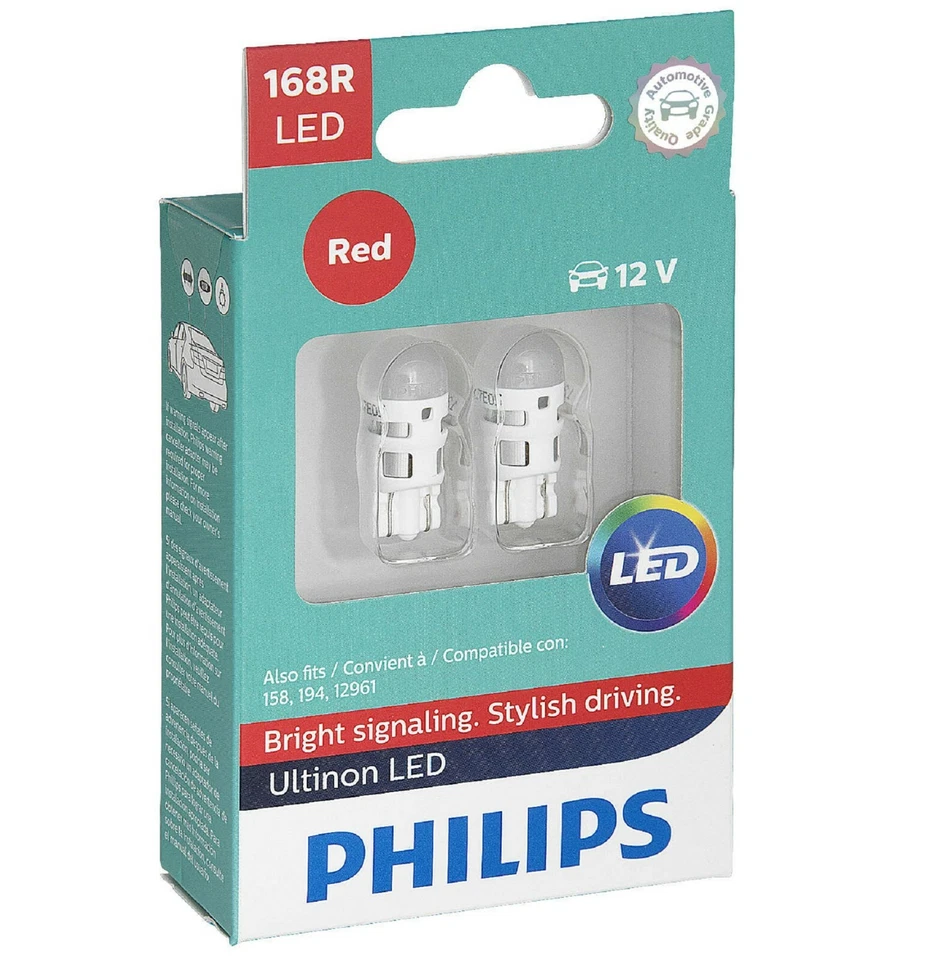 Philips Ultinon Luz LED 168 Rojo Dos Bombillas Marcador Lateral Trasero Estacionamiento Reemplazar Ajuste Foto 2 de 4
