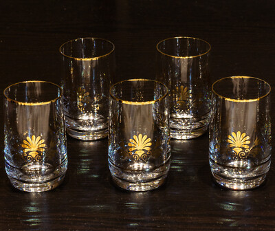 6 Bohemia Kristal Glas Schnappsgläser Blumen Gold Dekor Czechoslovaki 110ml 9cm