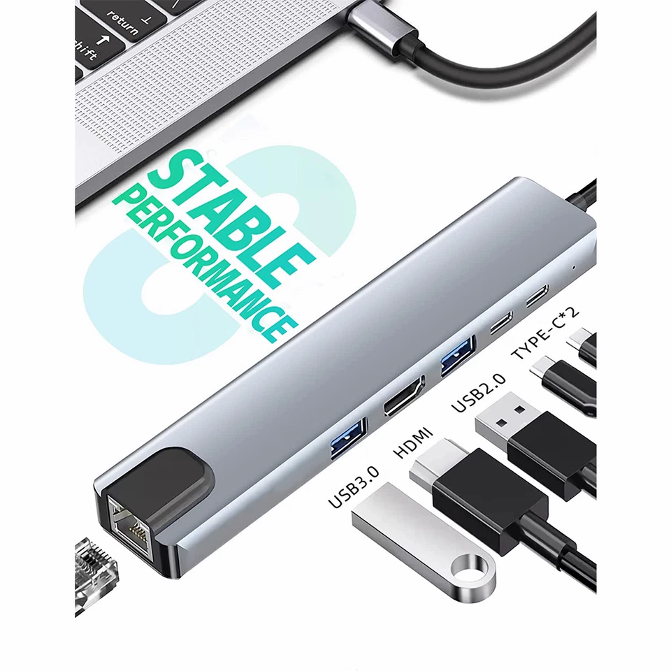 6 in 1 Multiport USB-C Hub Type C To USB 3.0 4K HDMI Adapter For Macbook Laptop - Image 2 of 4