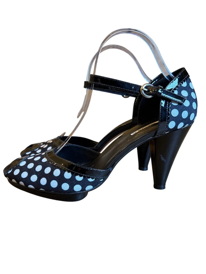 Via Spiga Papa Polka Dot Peep Toe Heels Size 9.5 Retro Rockabilly Shoes Black... - Image 4 of 4