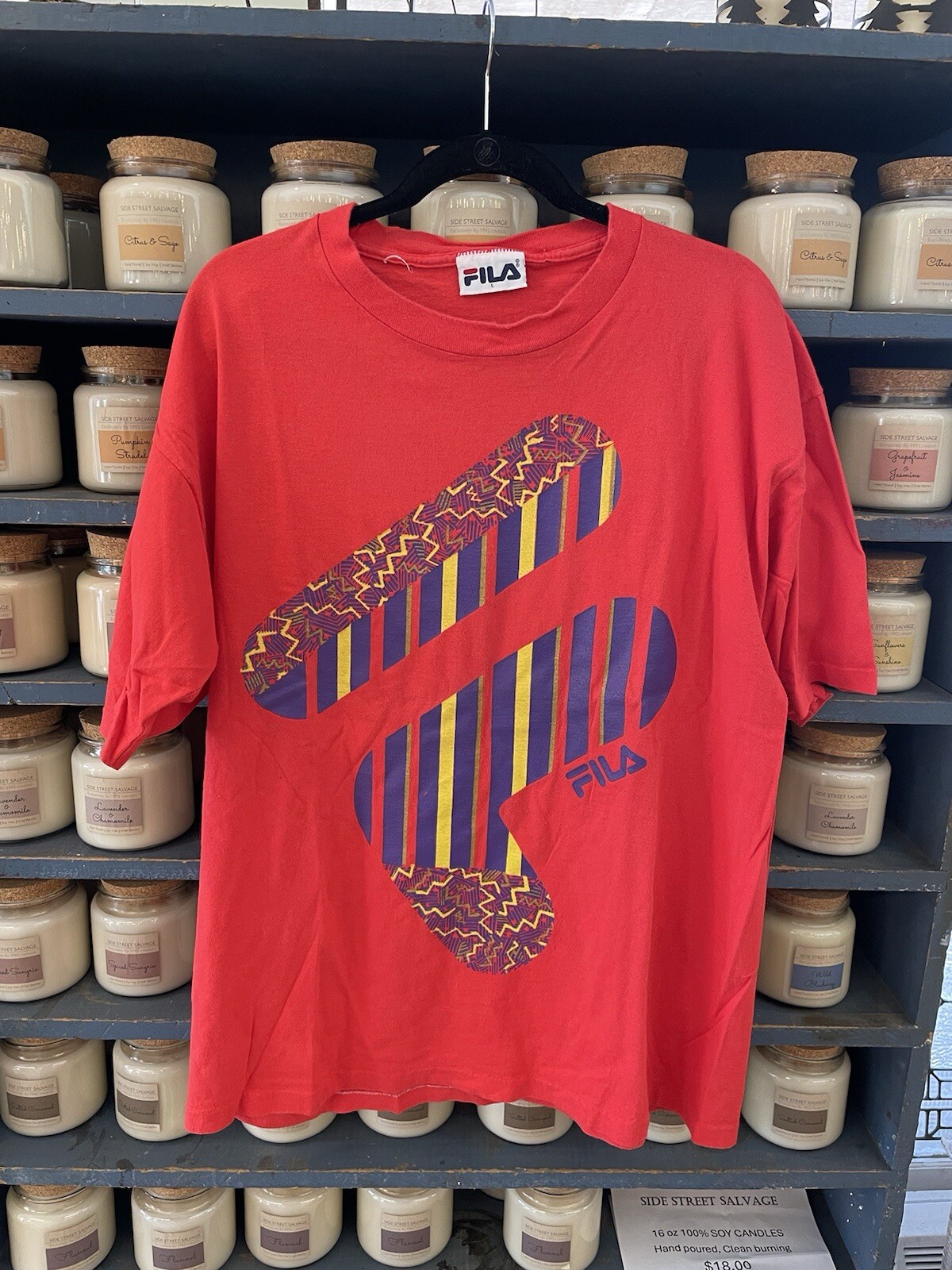 T shirt vintage Fila punto singolo logo fronte e retro taglia large made in USA anni 90