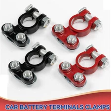 Negative & Positive Car Battery Cable Terminals Top Post Connectors Clamp 4pcs.