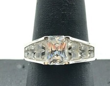 925 Sterling Silver Vintage Engagement Style DQ CZ Ring Size 9