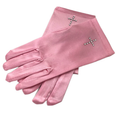 ROSA SATIN HANDSCHUH MIT SCHLEIFE HÜBSCHES ERSTKOMMUNION MÄDCHEN KINDER KLEID/SCHLEIER