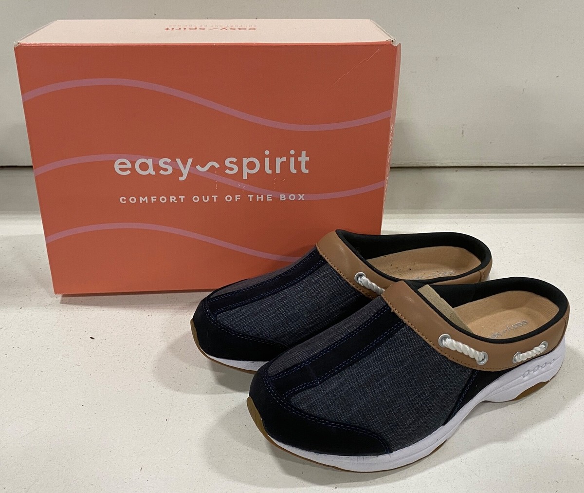 Easy Spirit Travelport Mules Women's Sz Navy Slip-On Clogs Shoes