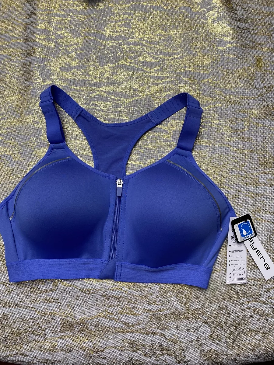 LAYER 8 MAXIMUM SUPPORT SIZE XLARGE SPORT BRA FITTED Blue/SilverFront  Zipper-NEW