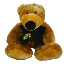Dan Dee Bear Plush Stuffed Animal Green Velvet Bow Candy Cane Christmas 10"