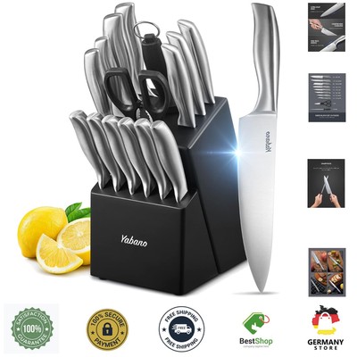 Ergonomisches 16-teiliges Küchenmesserset mit antibakteriellem Holzblock