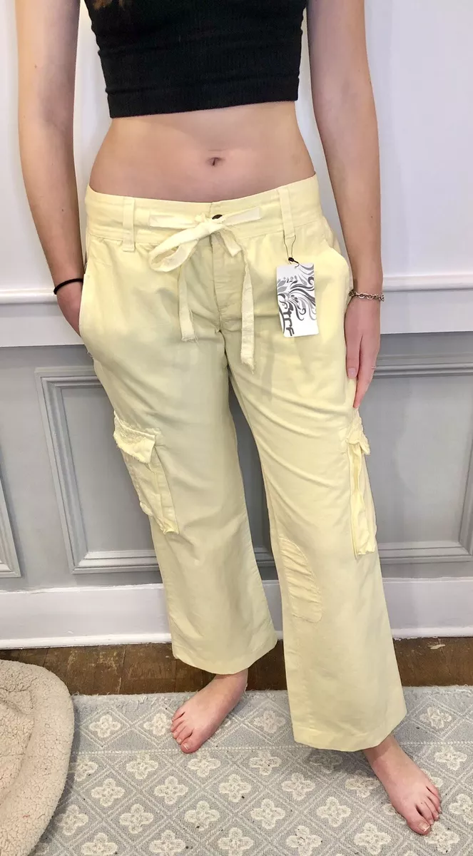 NWT Zara TRF Cargo Pants Butter Yellow US Size 8 RARE 6 Pockets Drawstring