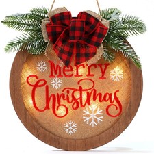 Christmas Welcome Sign for Front Door, Winter Merry Christmas Wreath, Farmhou...