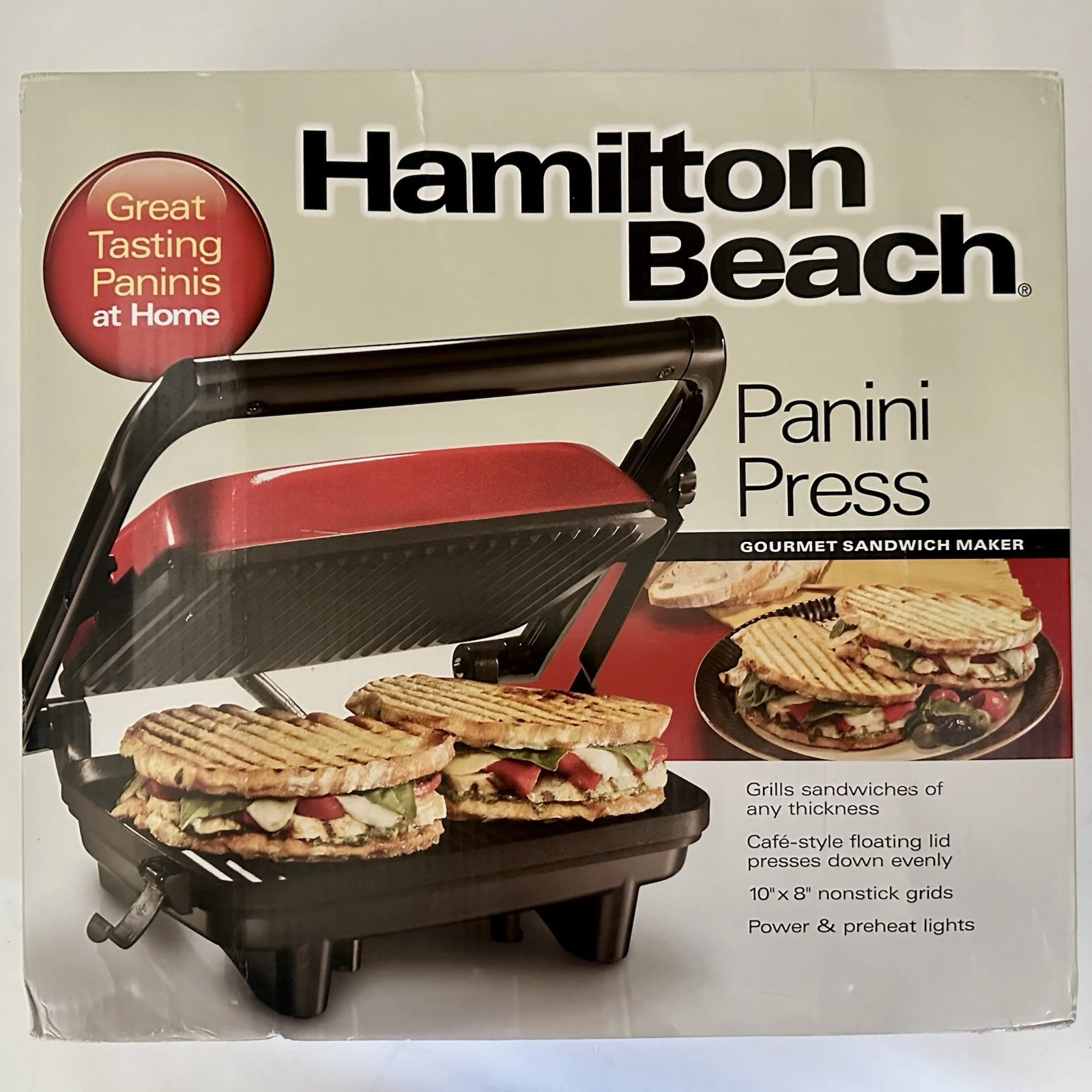 NIB HAMILTON BEACH Panini Press RED 25462Z 10” x 8” Non-Stick Sandwich Maker
Opens in a new window o