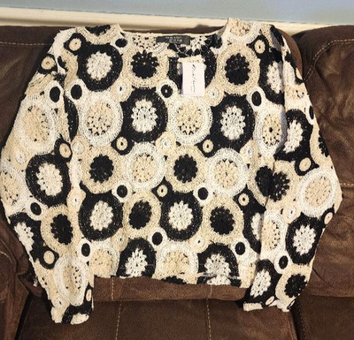 Women's Primark Crochet Black & Beige Sweater Large NWT