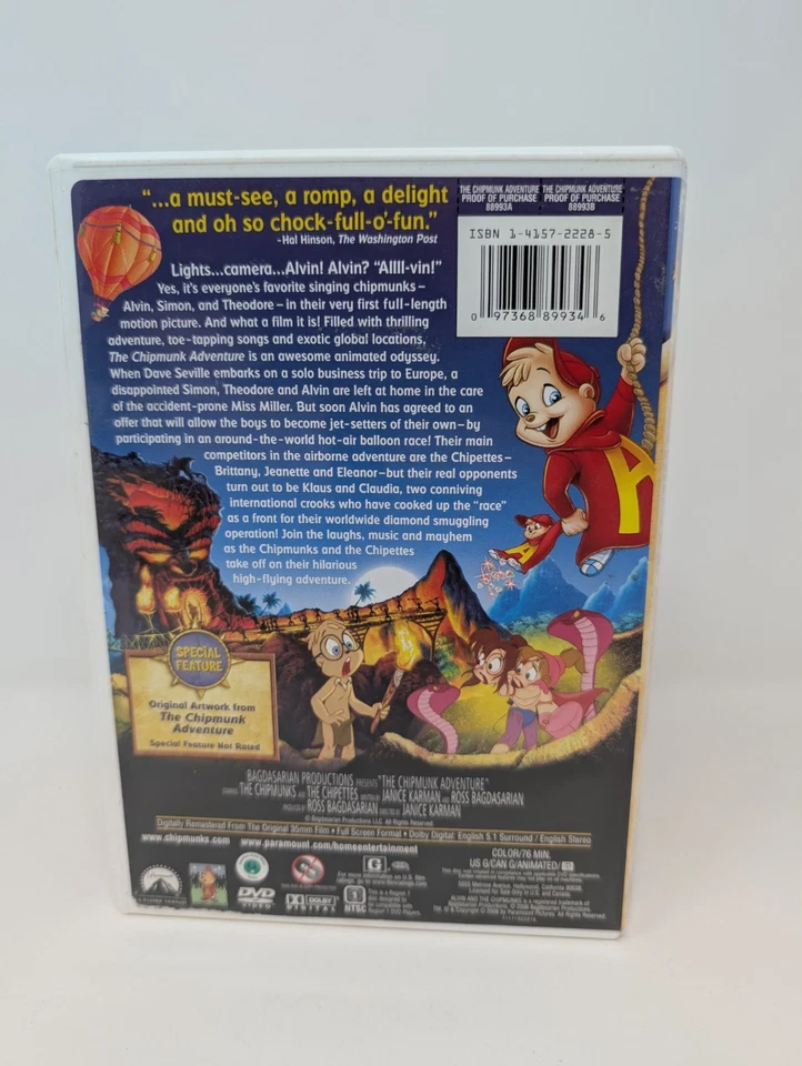 Alvin and the Chipmunks: The Chipmunk Adventure (DVD, 2006) Tested - Image 2 of 4