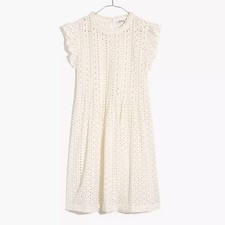 Madewell Eyelet Ruffle Sleeve Pintuck Mini Dress Size XS Lighthouse New AN137