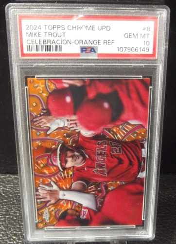 2024 Topps Chrome Update Mike Trout Celebracion Orange #03/25 Angels SP PSA 10
