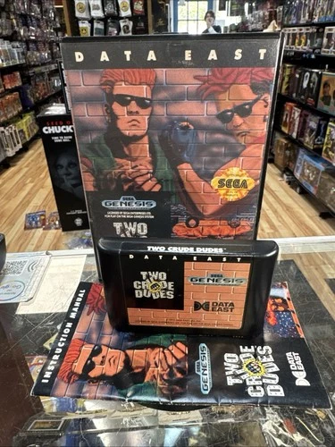 Two Crude Dudes with Case & Manual (Sega Genesis, Vintage Video game)