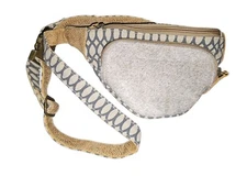 MYRA Bag Canvas Hair On Hide Leather Trim Western Fanny Pack Sling Purse Bag
